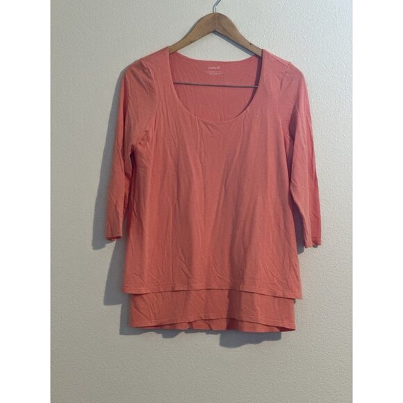Pure Jill Women's Elliptical Tunic Size Small Layered Peach Knit 3/4 Sleeves - Picture 1 of 8